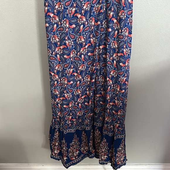 Zesica women blue, orange & cream paisley boho festival maxi wrap dress - Picture 6 of 12